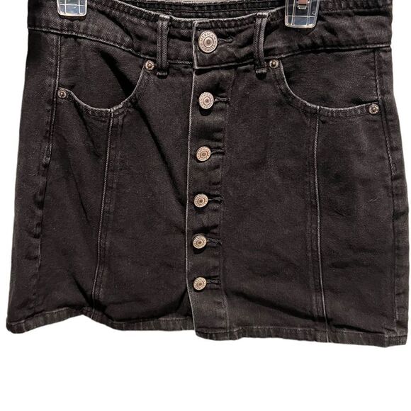 American Eagle black denim button front mini skirt size 0 - Picture 2 of 13